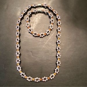 Vintage Lilac and Orange Crystal Necklace and Bracelet Set